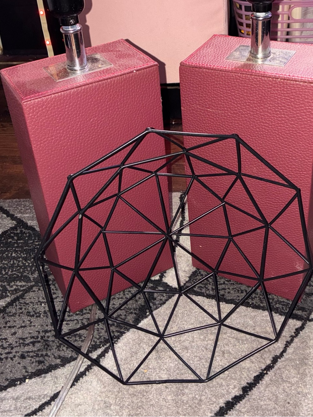 Pair Rose Rectangular Table Lamps - Modern Textured Bases & Basket